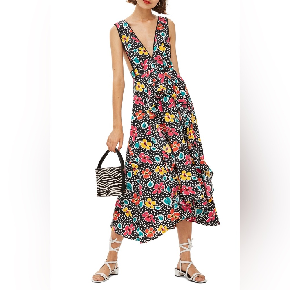 Topshop Multicolor Floral Pinafore Dress